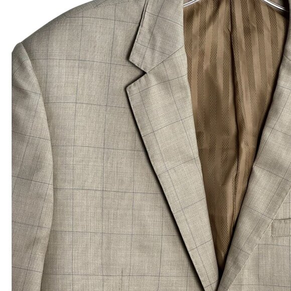 Vitarelli Italian Suit Blazer Jacket Checkered Blue Check on Tan Mens 44R *FLAW - Picture 2 of 11